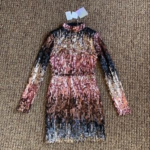 Sequin high neck body con dress